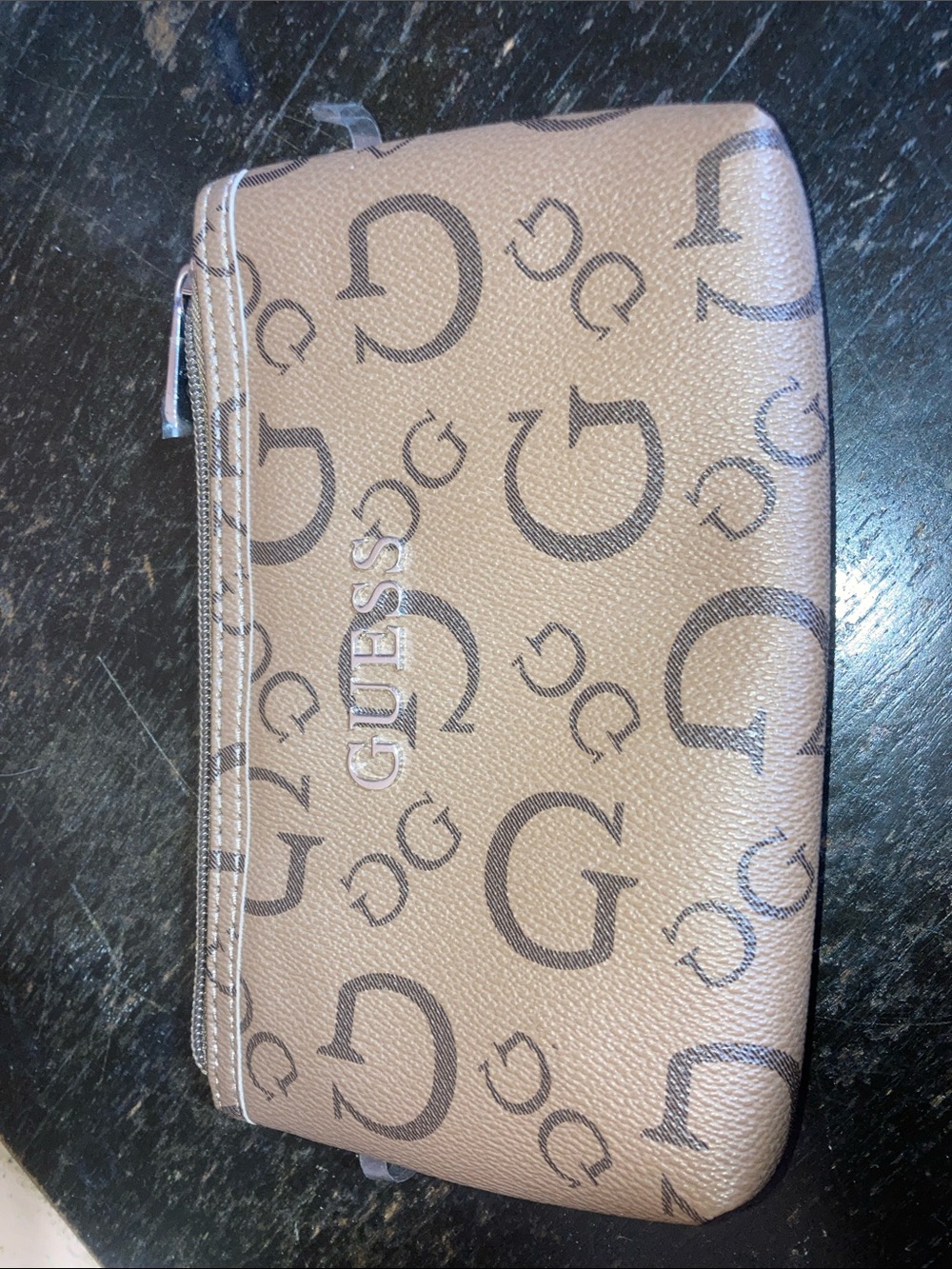 GUESS Tan Logo Zip Toiletry Pouch